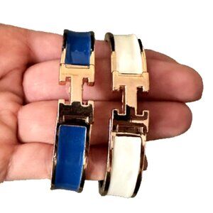 Hermès Bracelets Clic H Rose Gold Plated, Blue and White Enamel, Pre Owned